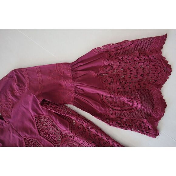 Chloe Oliver x Anthropologie Women's Sz XS Purple Lace Embroidered Boho Blouse - Picture 9 of 12